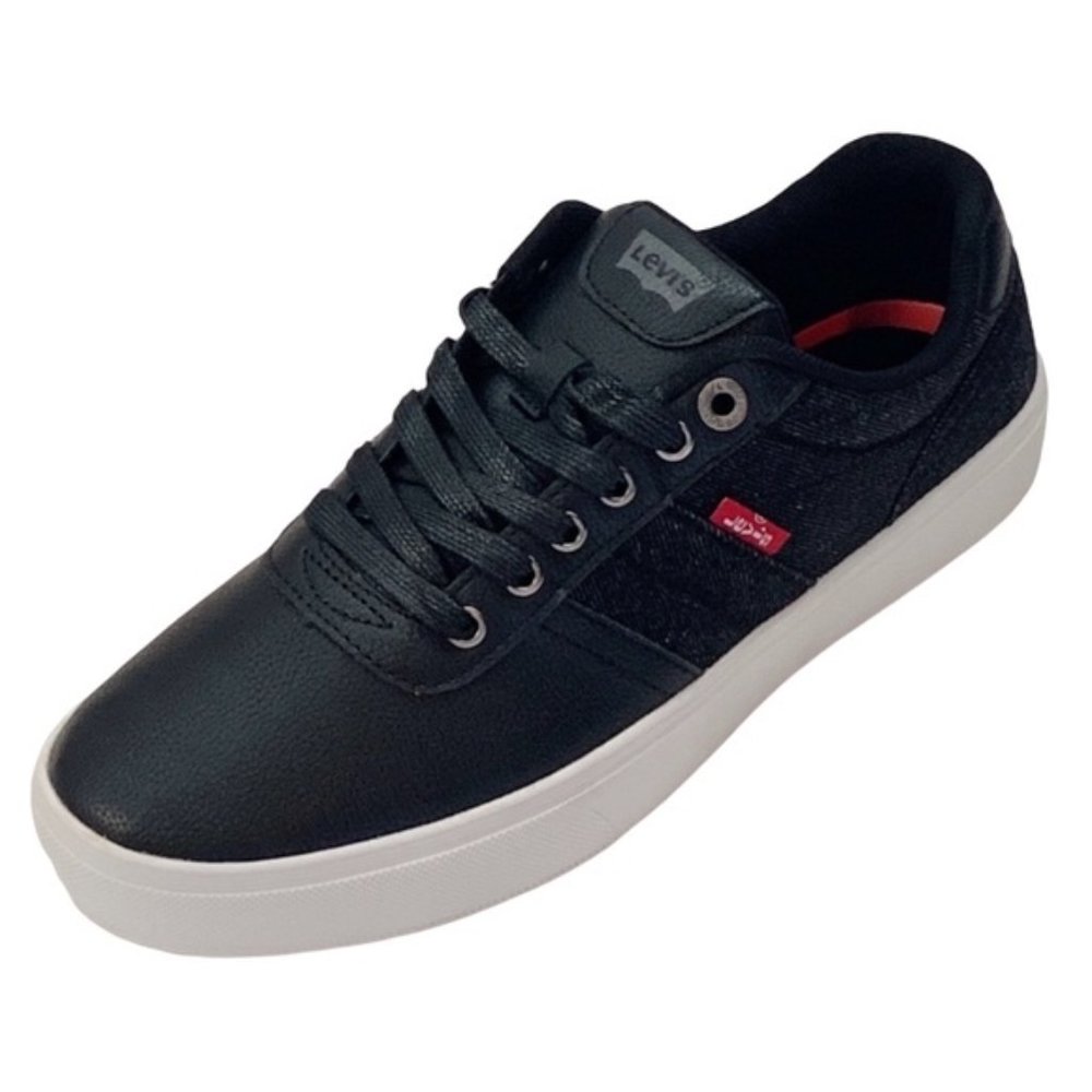 Levi’s Miles Black Tumbled Faux Leather with Denim Low  Men's Fashion Sneakers
